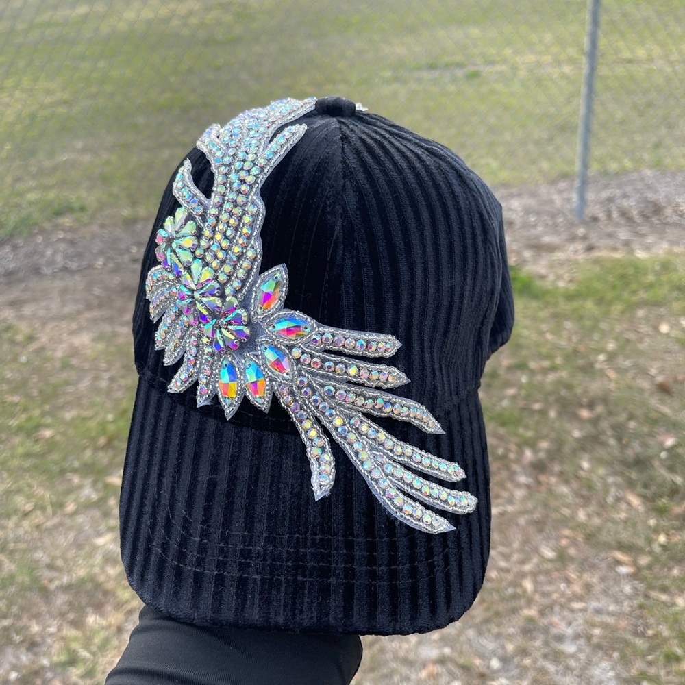 Embellished Black Cap with Silver Accents
